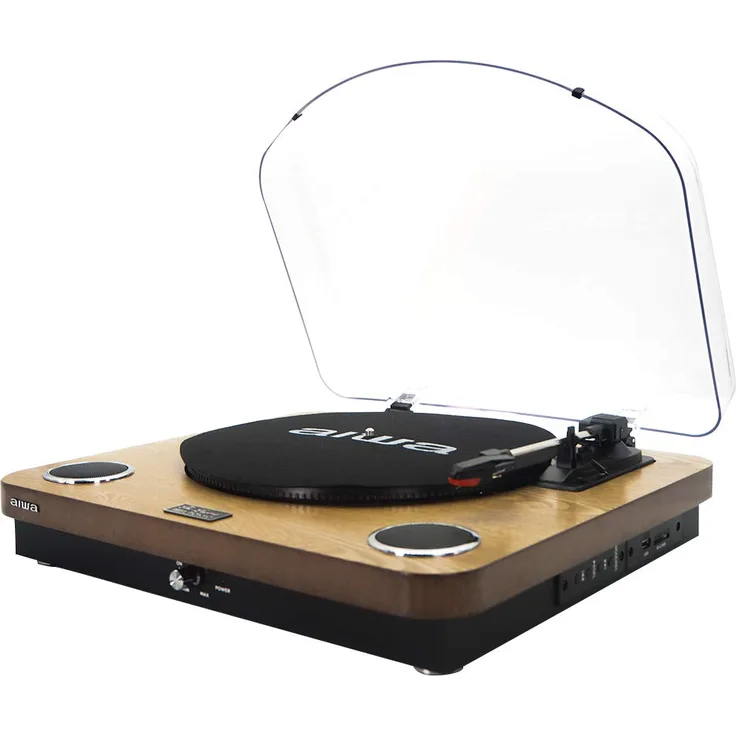 AIWA GBTUR-120WD Plattenspieler aus Holz, Bluetooth, 3 Geschwindigkeiten, FM-Radio