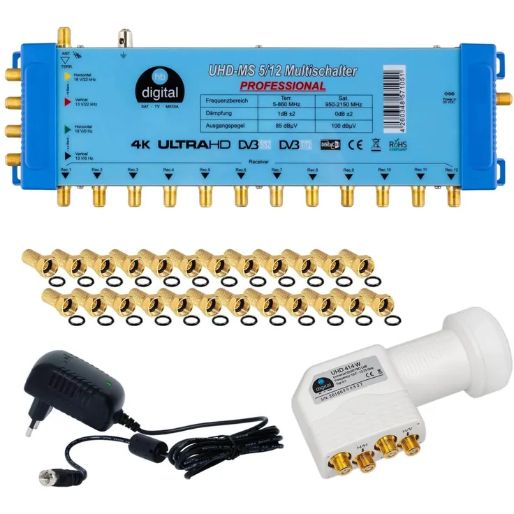 SET Multischalter 5/12 + HB-DIGITAL Quattro LNB + F-Stecker