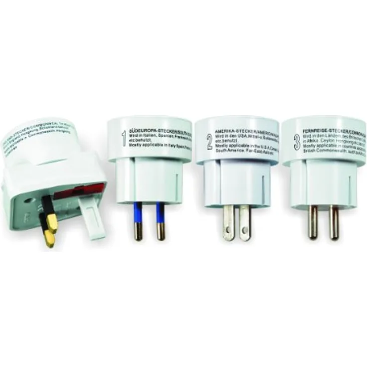 Smartwares 1950 Zwischenstecker für Europa, Amerika, Afrika, Großbritanien, 4 x Reisestecker-Set