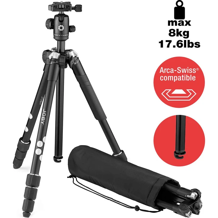 JOBY RangePod, schwarzes Alu-Reisestativ für Kamera/Smartphone mit Kugelkopf, Smartphone-Klemme und Tasche, für spiegellose, CSC, DSLR, Tik Tok Gadget, YouTube zubehör, Vlog, Video-Anrufe, Vlogger – Bild 1