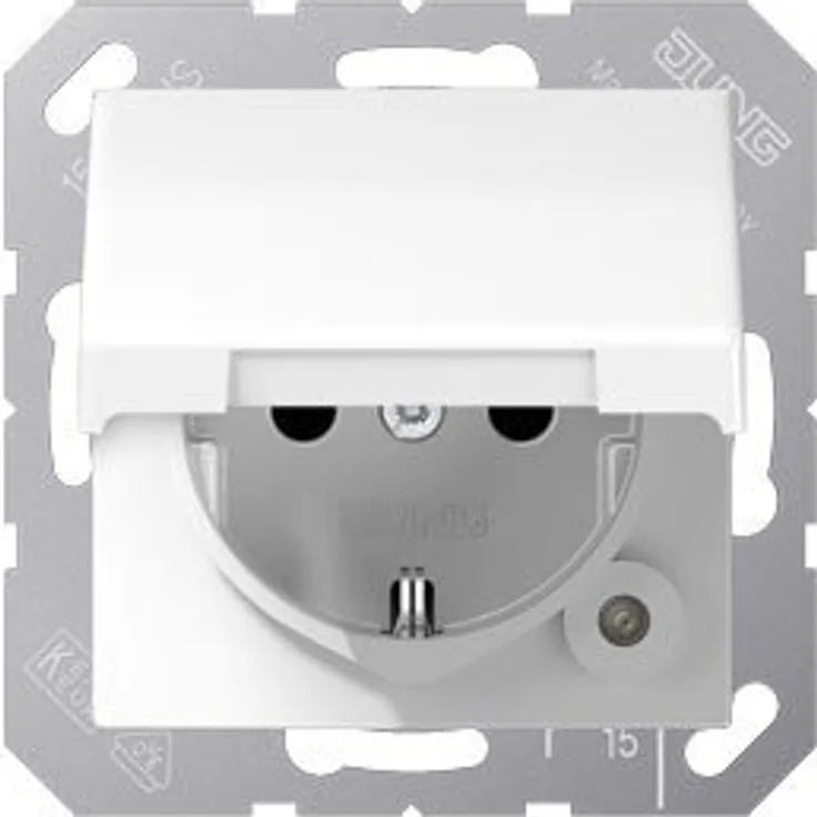 Jung 1520 BFKL WW Schuko Steckdose 16 A 250 V bruchsicher mit Klappdeckel Serie AS 500 alpinweiß 250 V