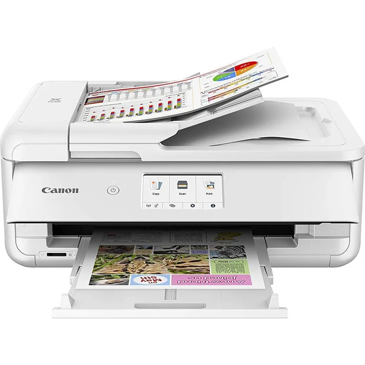 Canon PIXMA TS9551C Tinten-Multifunktionsgerät (Druck bis DIN A3, Drucken, Scannen, Kopieren, 5 Separate Tinten, WLAN, LAN, Print App, 2 Papierzuführungen) Weiss