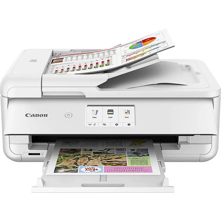 Canon PIXMA TS9551C Tinten-Multifunktionsgerät (Druck bis DIN A3, Drucken, Scannen, Kopieren, 5 Separate Tinten, WLAN, LAN, Print App, 2 Papierzuführungen) Weiss – Bild 1