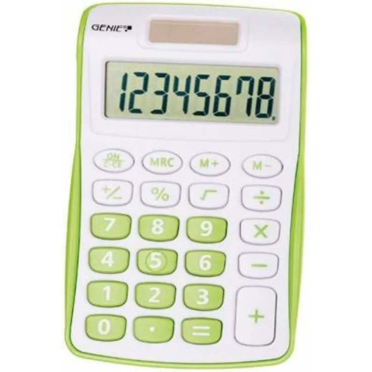 Genie 120 G 8-stelliger Taschenrechner (Dual-Power (Solar und Batterie), kompaktes Design) 1 Stück, grün