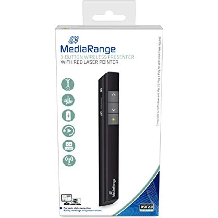 MediaRange Präsentationsfernbedinung mit 3 Tasten und rotem Laserpointer, schwarz