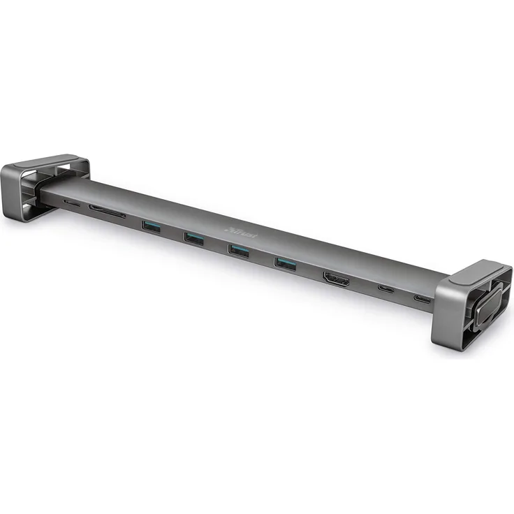 Trust Dalyx USB C Hub Multiport Adapter (10 in 1) mit Bildschirmständer, Aluminium Dongle (mit HDMI 4K-Ausgang, SB-Micro SD, 4 USB 3.2, 2 USB C Anschlüsse, Ethernet, für Typ-C-Geräte) - graun
