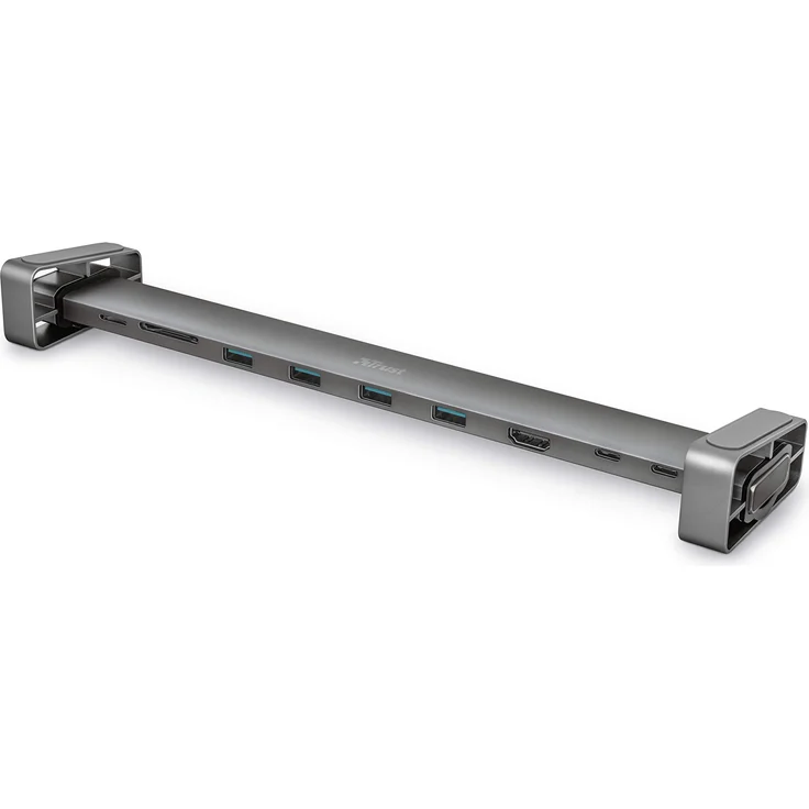 Trust Dalyx USB C Hub Multiport Adapter (10 in 1) mit Bildschirmständer, Aluminium Dongle (mit HDMI 4K-Ausgang, SB-Micro SD, 4 USB 3.2, 2 USB C Anschlüsse, Ethernet, für Typ-C-Geräte) - graun – Bild 1