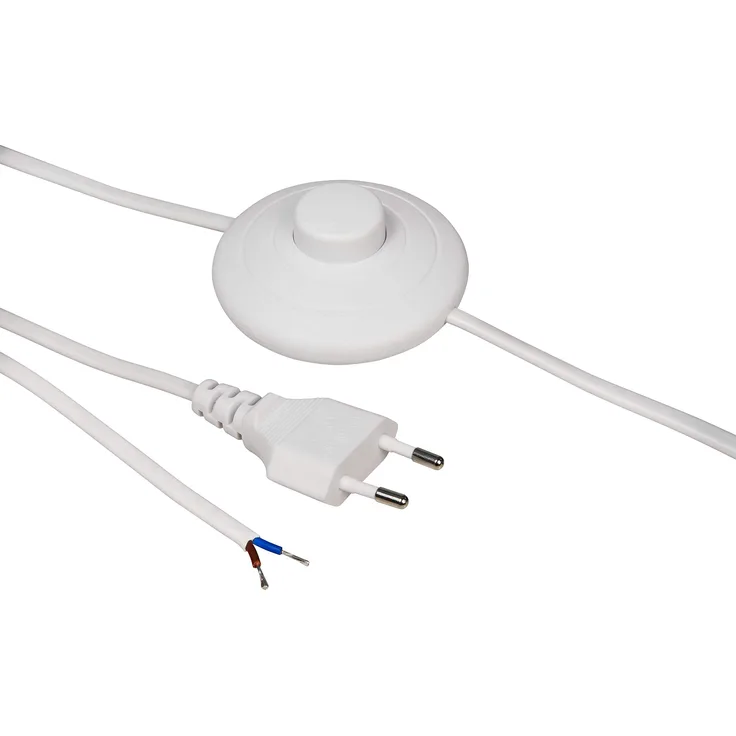 MC POWER - Euro Netzkabel Anschlusskabel | Fußschalter und blanken Enden, 2m | ideal für Lampen und Leuchten (weiß)