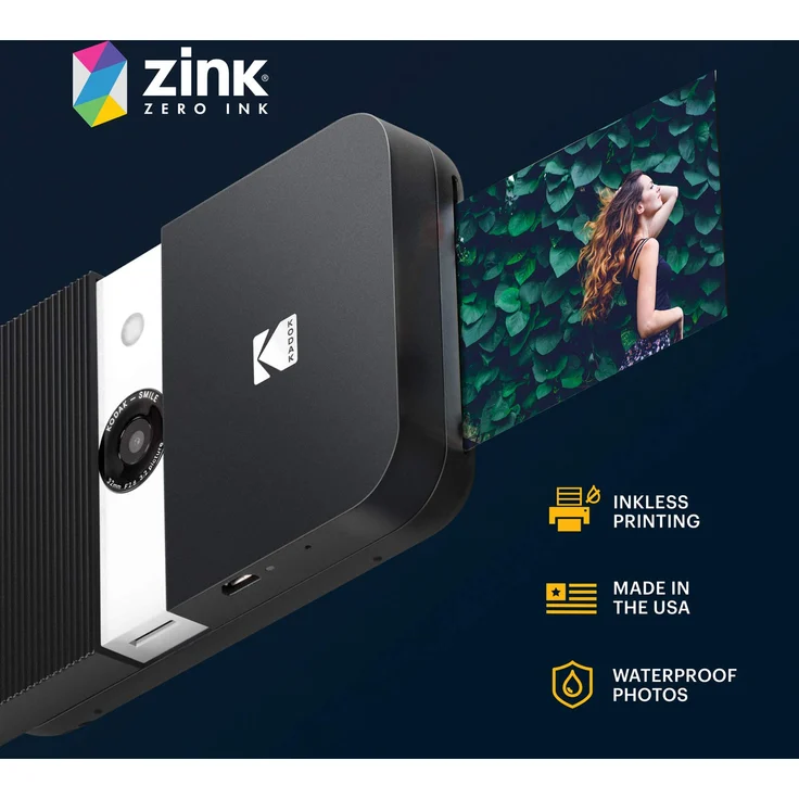 KODAK Smile Digital Sofortbildkamera mit 2x3 ZINK Drucker - HD-Qualität - 10MP, LCD Display, Automatischer Blitz, integrierte Bearbeitungsfunktion, Micro SD Kartenleser & Autofokus - Weiß- Gelb – Bild 2