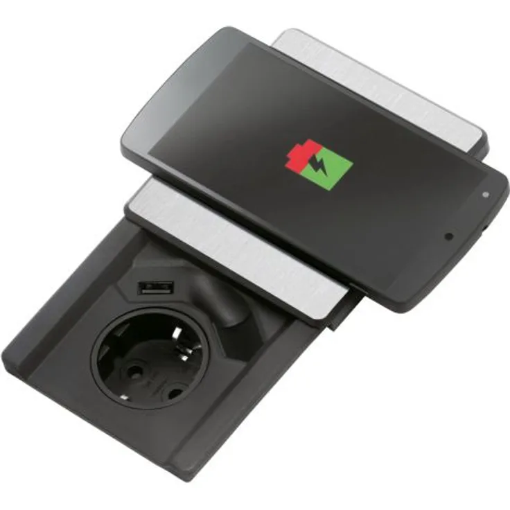 Evoline Square-USB Qi, Einbausteckdosenelemente, edelstahlfarbig