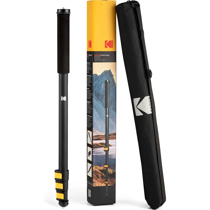 Kodak PhotoGear Tragbares Einbeinstativ 182,9 cm | 53,3 cm - 182,9 cm leichtes Aluminium-Einbeinstativ | 4-fach verstellbarer Klappverschluss, Smartphone-Adapter, Gummifuß mit ausziehbarer Spike, Handschlaufe & Bonus E-Guide & Tasche