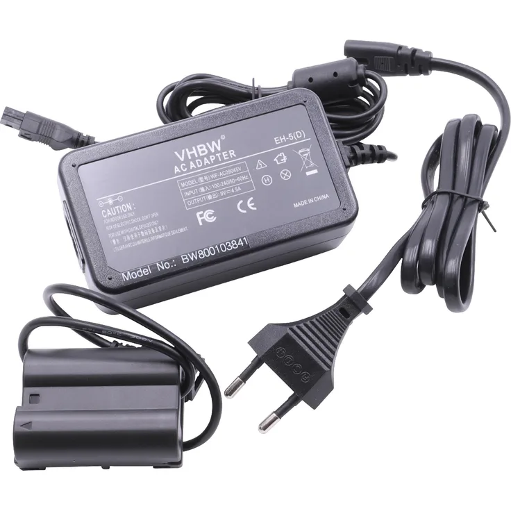 vhbw Kamera-Netzteil Netzkabel passend für Nikon 1 V1, D500, D600, D610, D7000, D7100, D7200 Kamera, Digitalkamera, DSLR, 2m