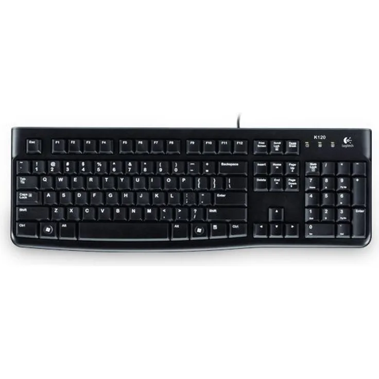 Logitech K120 Kabelgebundene Tastatur für Windows, USB-Anschluss, Leises Tippen, Robust, Spritzwassergeschützt, Einstellbare Tastaturaufsteller, Deutsches QWERTZ-Layout - schwarz