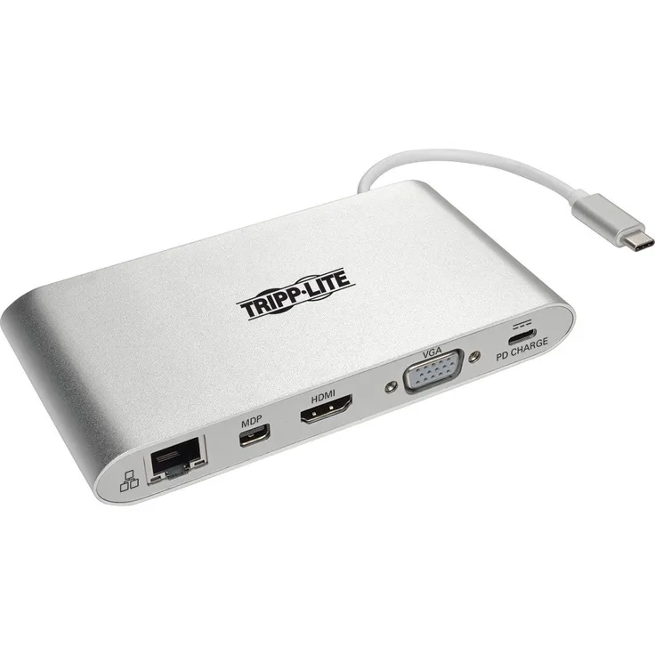 Tripp Lite U442-DOCK1 USB 3.1 Gen 1 USB-C Dockingstation mit USB-A, HDMI, VGA, mDP, Gigabit Ethernet, Mem Card, 3,5 mm & USB-C PD Aufladen, USB C, USB Type C, USB Type-C