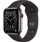 Apple Watch Series 6 Smartwatch GPS + Cellular, 44mm, Edelstahlgehäuse Graphit, Sportarmband Schwarz