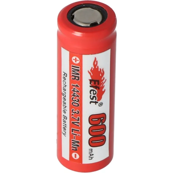 Efest IMR 14430 600mAh 3,6V - 3,7V Li-Ion-Akku mit Pluspol flach, Abmessungen 42