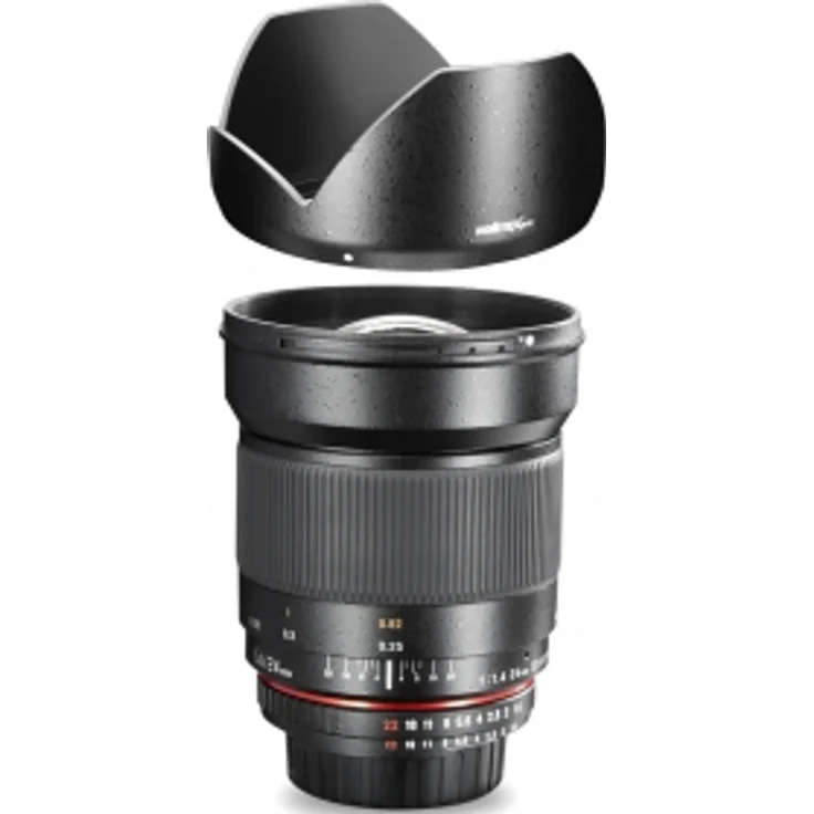 Walimex Pro 24mm 1:1,4 DSLR-Weitwinkelobjektiv AE für Nikon F Objektivbajonett schwarz (manueller Fokus, für Vollformat Sensor gerechnet, Filterdurchmesser 77mm, abnehmbare Gegenlichtblende) – Bild 2