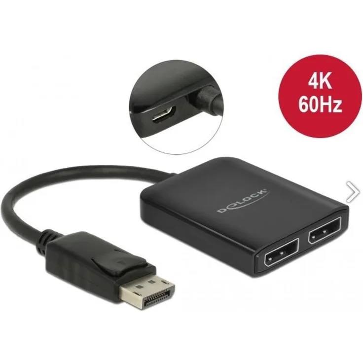 DeLOCK DisplayPort 1,4 Splitter 1 x DisplayPort to 2 x DisplayPort MST - Video-/Audio-Splitter - 2 x DisplayPort - Desktop (87768)