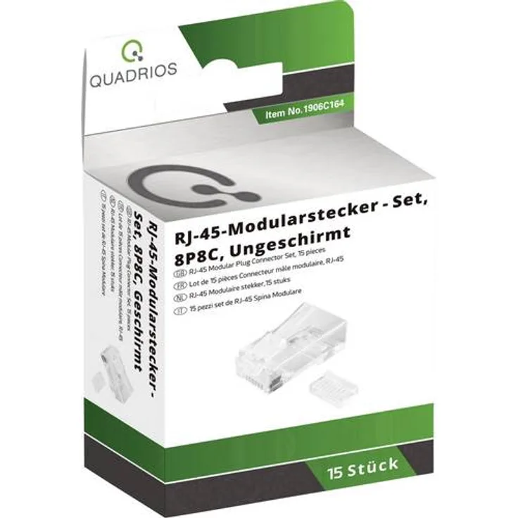 Quadrios Modularstecker Set, Polzahl 8P8C - ungeschirmt, 15 Stk. Stecker, gerade 1906C164 15St.