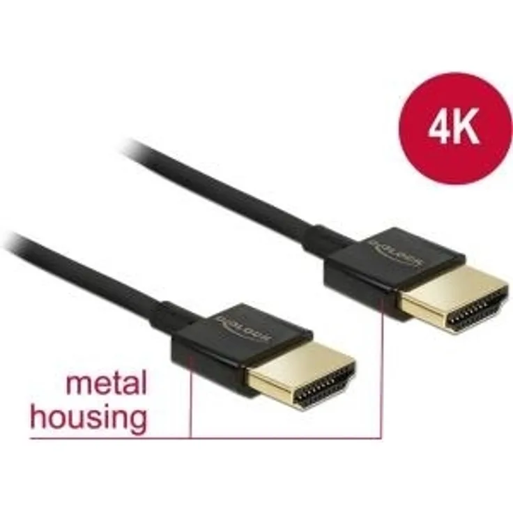 DeLock 85117 Kabel High Speed HDMI mit Ethernet - HDMI-A Stecker auf HDMI-A Stecker 3D 4K 0,25 m Slim Schwarz