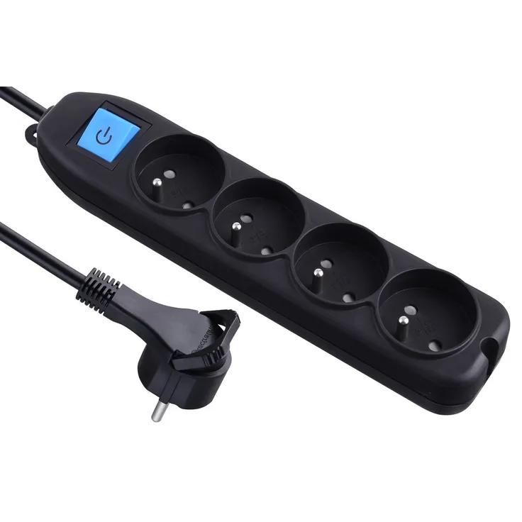 Electraline 32051 Block 4 Steckdosen mit Schalter-Flachstecker 1,5 m schwarz