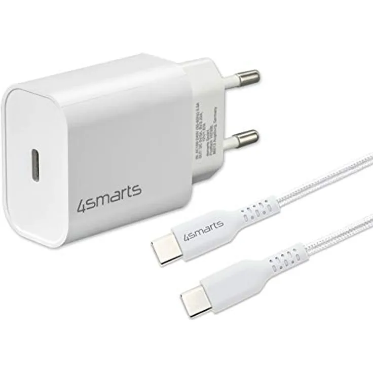 4smarts VoltPlug Schnell-Ladeset 20 W mit 1,5 m USB-C zu USB-C Kabel, Ladegerät, weiß