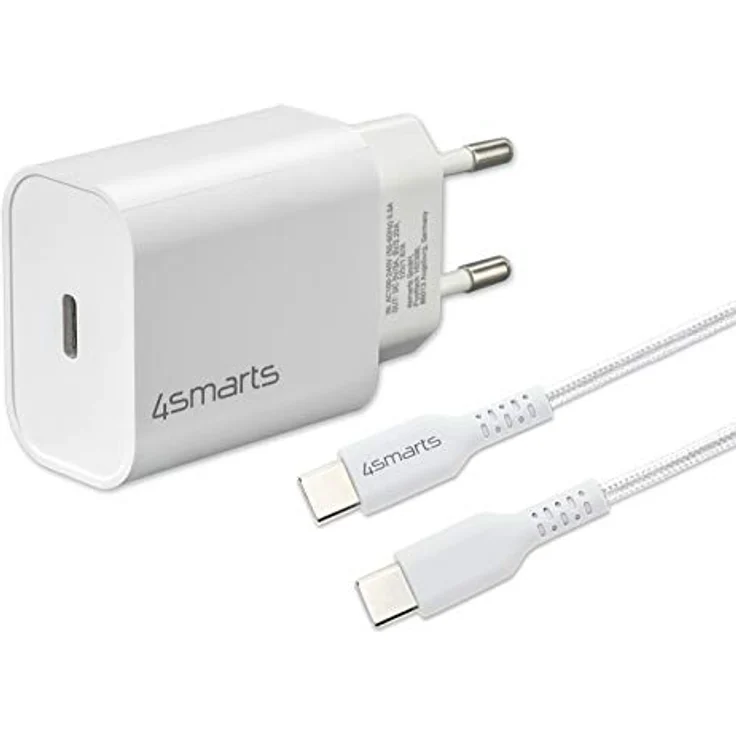 4smarts VoltPlug Schnell-Ladeset 20 W mit 1,5 m USB-C zu USB-C Kabel, Ladegerät, weiß