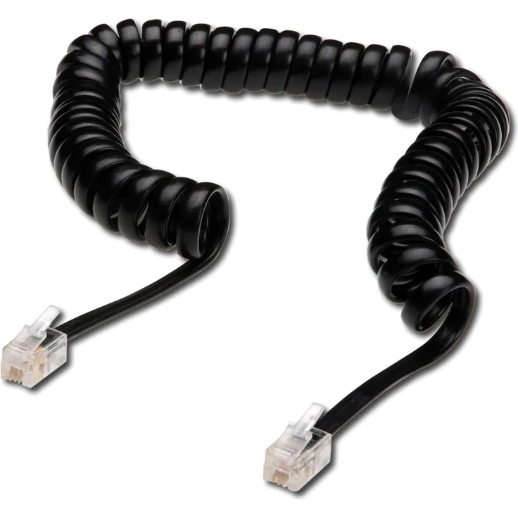 ASSMANN UAE Telefon RJ10 Spiral Anschlusskabel, 2x Stecker, Schwarz