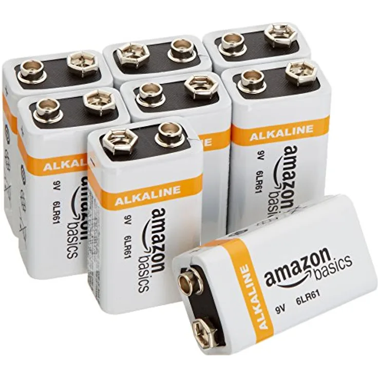 AmazonBasics Everyday Alkalibatterien, 9 V, 8 Stück (Aussehen kann variieren)