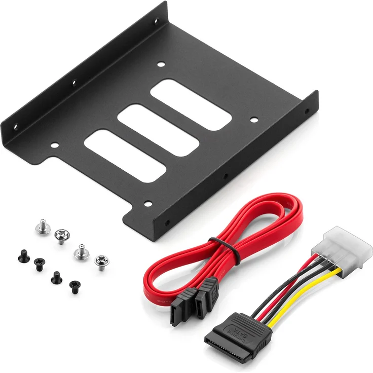 deleyCON Einbaurahmen für 2,5'' Festplatten / SSD's auf 3,5'' Adapter Wechselrahmen Mounting Frame Halterung Schienen inkl. Schrauben SATA Kabel und Stromadapter