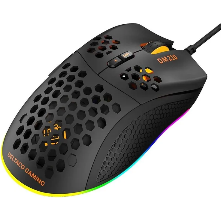 DELTACO GAMING DM210 Ultra-leichte Gaming Maus RGB (Gamer-Mouse, 1000 Hz, USB 1.8 m Kabel, LED-Beleuchtung, RGB-Schleife)