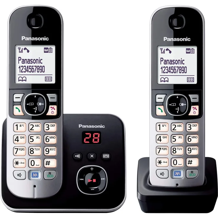 Panasonic KX-TG6822GB DECT Schnurlostelefon mit Anrufbeantworter, strahlungsarm, Eco-Modus, GAP Telefon, Festnetz, Anrufsperre, DUO, schwarz