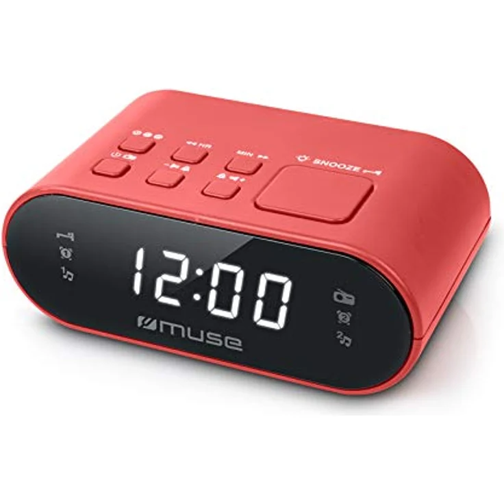 Muse M-10 RD Radiowecker mit LED-Display, Zwei Weckzeiten, dimmbar, digitaler UKW-Tuner, 20 Senderspeicher, rot – Bild 1