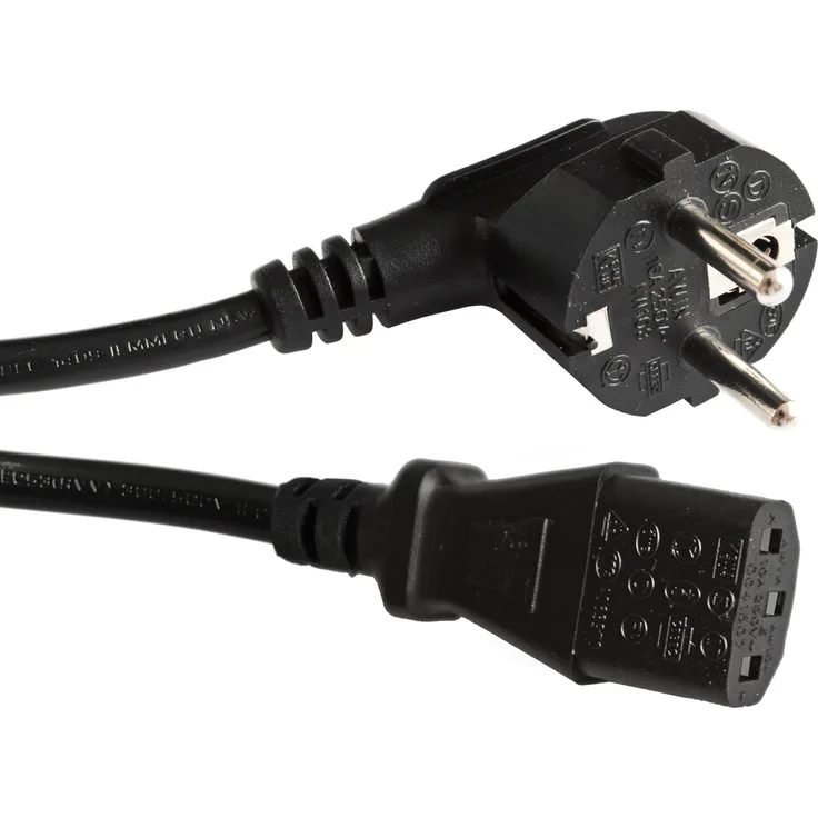 PeakTech Netzkabel - Kaltgerätekabel mit Schutzkontakt gewinkelt auf Kaltgerätestecker C13 - Länge 1,5 m - 2m - 250 V AC - VDE-ÖVE, PCs und TV-Audio, 1 Stück, schwarz, NK-EU-ST