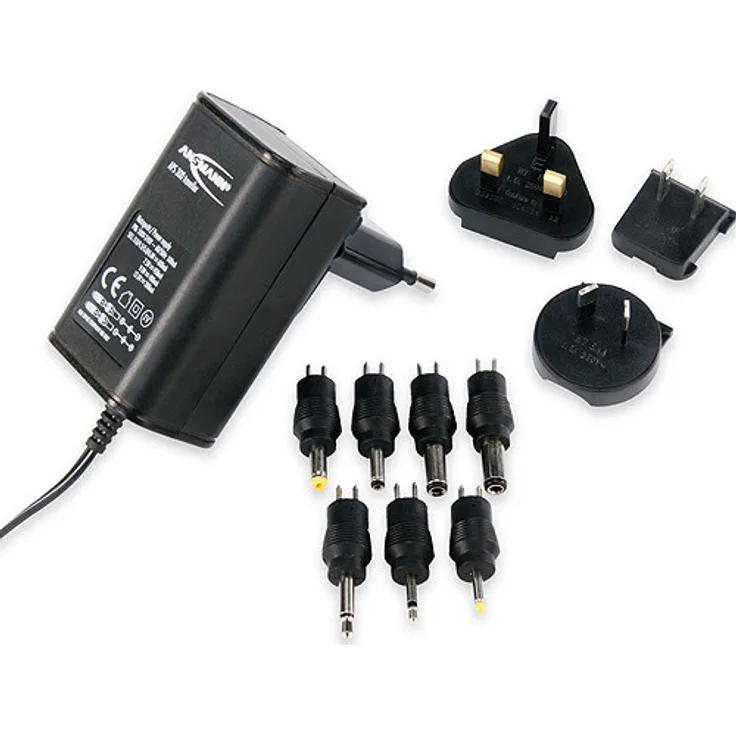 ANSMANN APS 300 Universal Stecker Netzteil 12V inkl. 7 verschiedende Adapter Stecker - Netzstecker bis max. 300mA - Netzadapter zur Stromversorgung vieler Elektrokleingeräte von 3-12 Volt regelbar