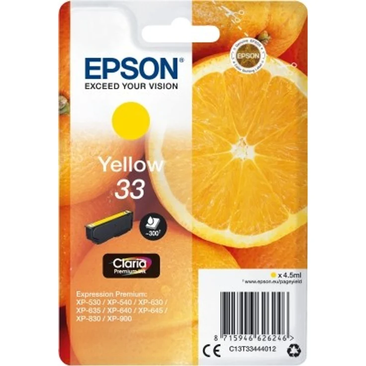 Epson Original 33 Tinte Orange (XP-530 XP-630 XP-635 XP-830 XP-540 XP-640 XP-645 XP-900 XP-7100) gelb – Bild 1