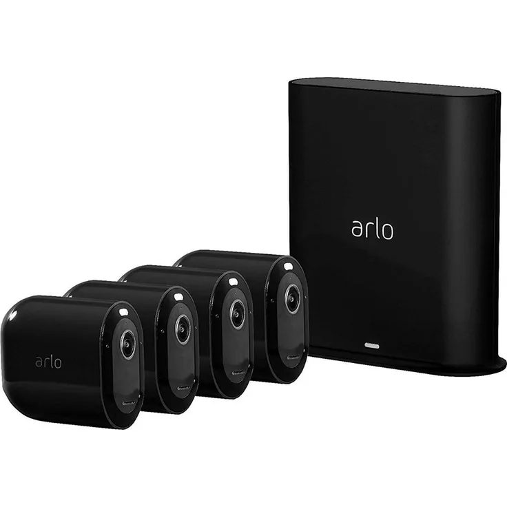 Arlo Pro3 Überwachungskamera & Alarmanlage, 2K UHD, 4er Set, Smart Home, kabellos, Innen-Außen, Farbnachtsicht, 160 Grad Blickwinkel, WLAN, 2-Wege Audio, Spotlight, Bewegungsmelder, VMS4440B, Schwarz