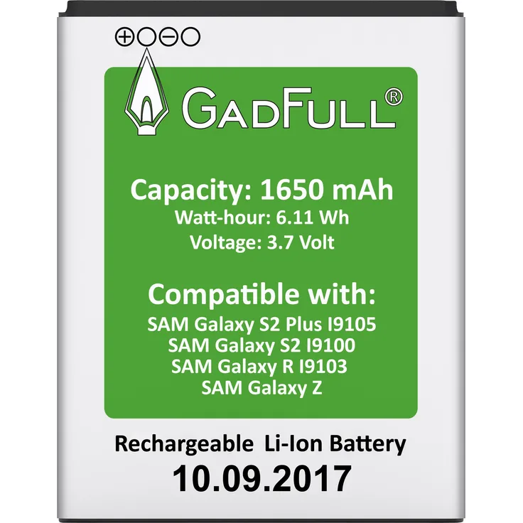 GadFull Premium Akku für Samsung Galaxy S2 | 2017 Baujahr | wie EBF1A2GBU | Galaxy S2 i9100 | Galaxy S2 Plus i9105 | Galaxy R i9103 | Galaxy Z | Batterie Accu Battery