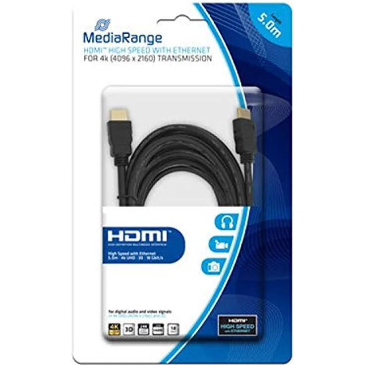 MediaRange - HDMI mit Ethernetkabel - HDMI (S) bis HDMI (S) - 5 m - Dreifachisolierung - Schwarz
