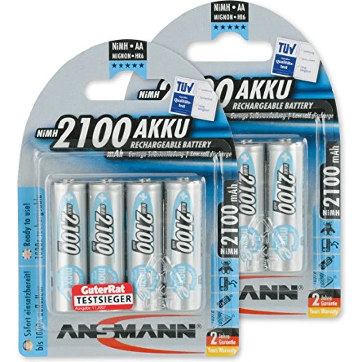 ANSMANN Akku AA Mignon 2100mAh 1,2V NiMH - wiederaufladbare Batterien AA Akkus maxE (geringe Selbstentladung & vorgeladen) ideal für Spielzeug, Funk-Tastatur-Maus, Wii & Xbox Controller (8 Stück) – Bild 1