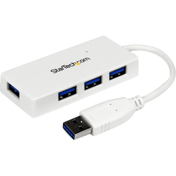 StarTech.com 4 Port USB 3.0 SuperSpeed Hub - Weiß - Portabler externer Mini USB Hub mit eingebautem Kabel
