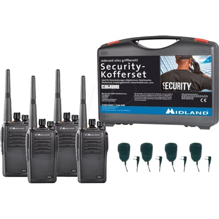 Midland G15 PMR 4er Security-Kofferset inkl. MA 25-M Lautsprechermikrofone (C1127.S3)