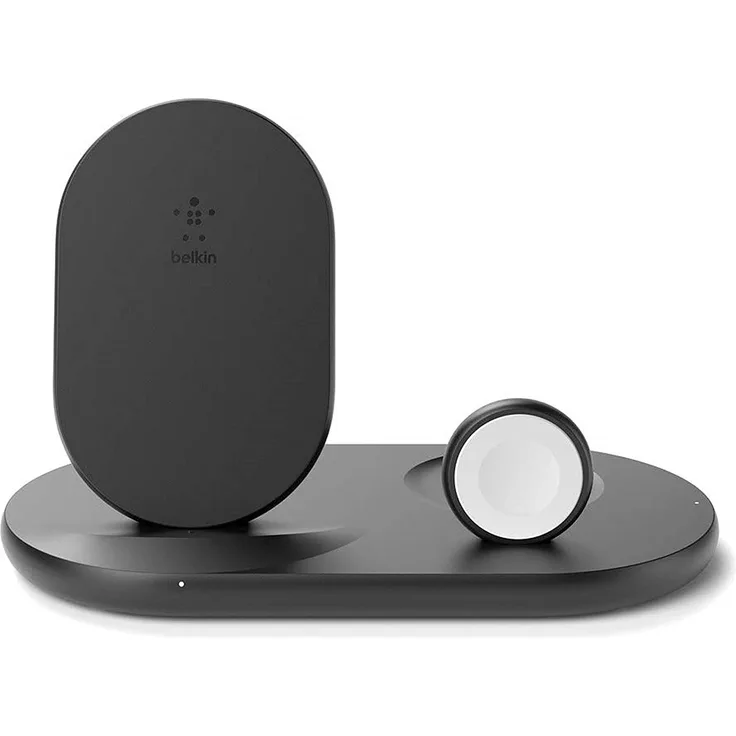 Belkin drahtloses 3-in-1 Ladegerät, kabellose 7,5-W-Ladestation, geeignet für Apple iPhone/Watch/AirPods, kabelloses Ladedock, drahtlose iPhone Ladestation, Apple Watch Ladeständer, Kombi-Ladegerät, Qi Ladestation, schwarz