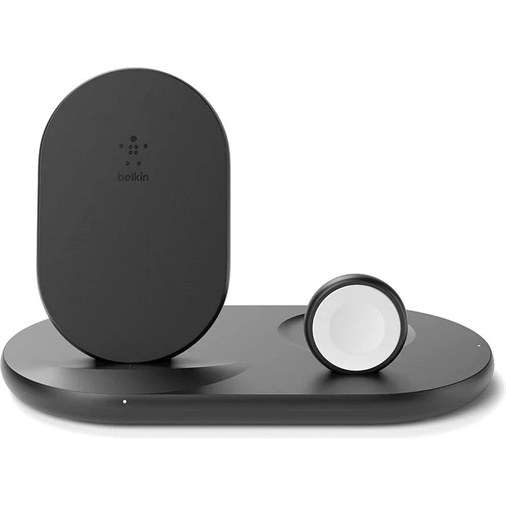 Belkin drahtloses 3-in-1 Ladegerät, kabellose 7,5-W-Ladestation, geeignet für Apple iPhone/Watch/AirPods, kabelloses Ladedock, drahtlose iPhone Ladestation, Apple Watch Ladeständer, Kombi-Ladegerät, Qi Ladestation, schwarz – Bild 1