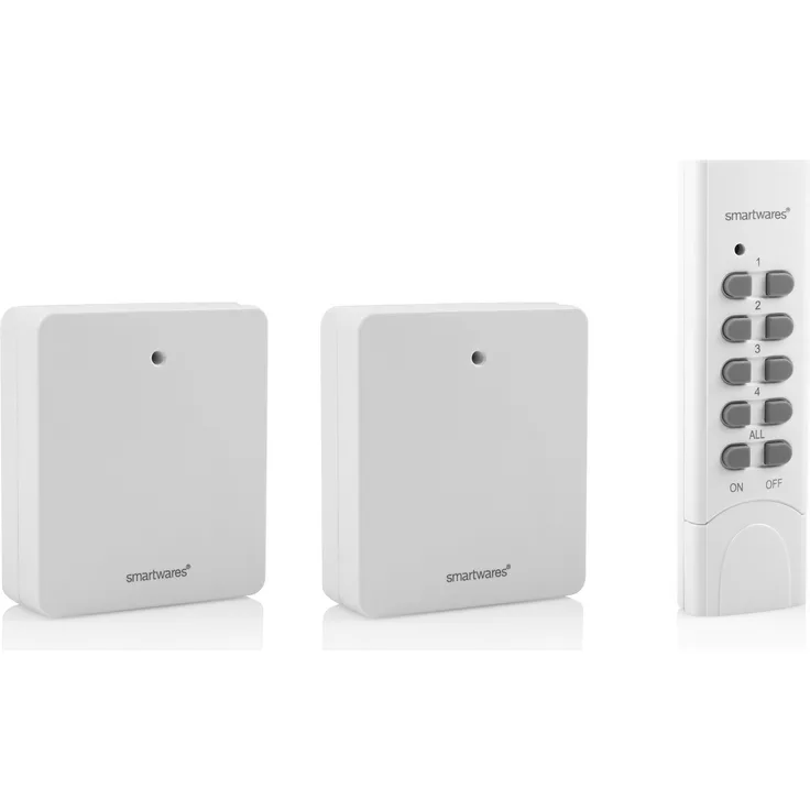 Smartwares SH5-SET-FL SmartHome 2er-Set Funksteckdosen, extra flach für Geräte bis 460 Watt mit 4-Kanal Fernbedienung