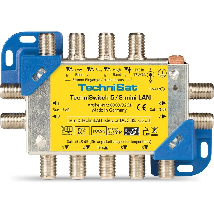 TechniSat TECHNISWITCH 5-8 MINI LAN, Multischalter - Satverteiler inkl. LAN für 8 Teilnehmer, 100m Entfernung überbrückbar, inkl. DOCSIS-Signal-Übertragung