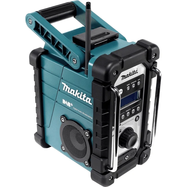 Makita DMR110 ohne Akku und Ladegerät, mit Netzteil Baustellenradio, geeignet für Outdoor, spritzwassergeschützt, türkis – Bild 3