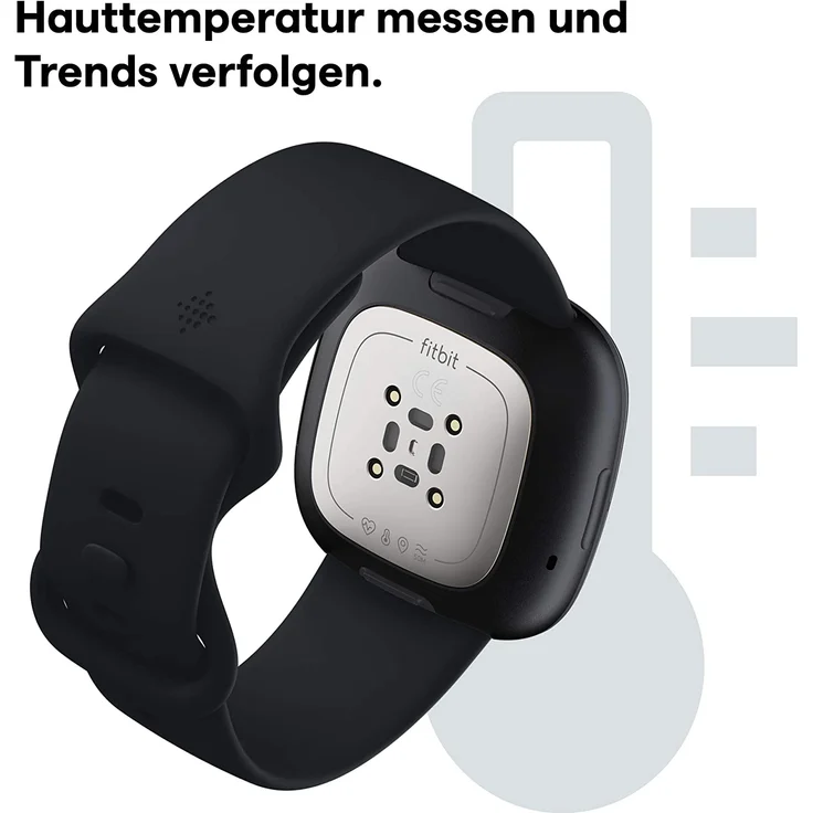 Fitbit Sense Smartwatch GPS, Unisex, S/L, Edelstahlgehäuse, Graphit/Carbon – Bild 7