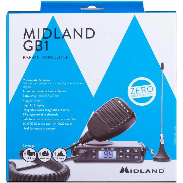 Midland GB1-R Funkempfänger mit 8 Kanälen + 91 programmierbar mit CTCSS - 1 Empfänger, integrierte magnetische Antenne, Halterung, Mikrofon und Halterung, PMR-Funkgerät, schwarz – Bild 3