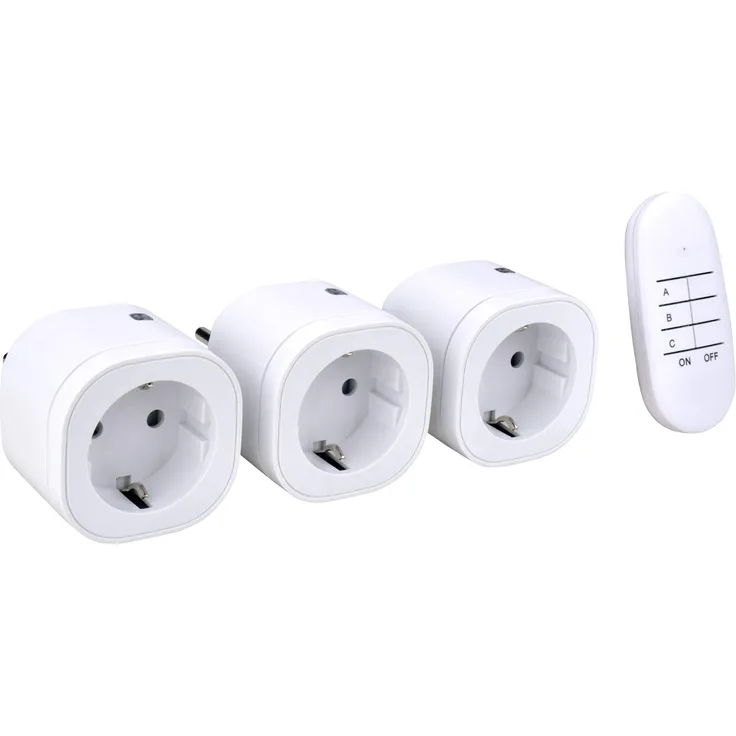 UNITEC Funkfernschalterset, Funksteckdosen, 3 Steckdosen + 1 Fernbedienung, weiß, mini